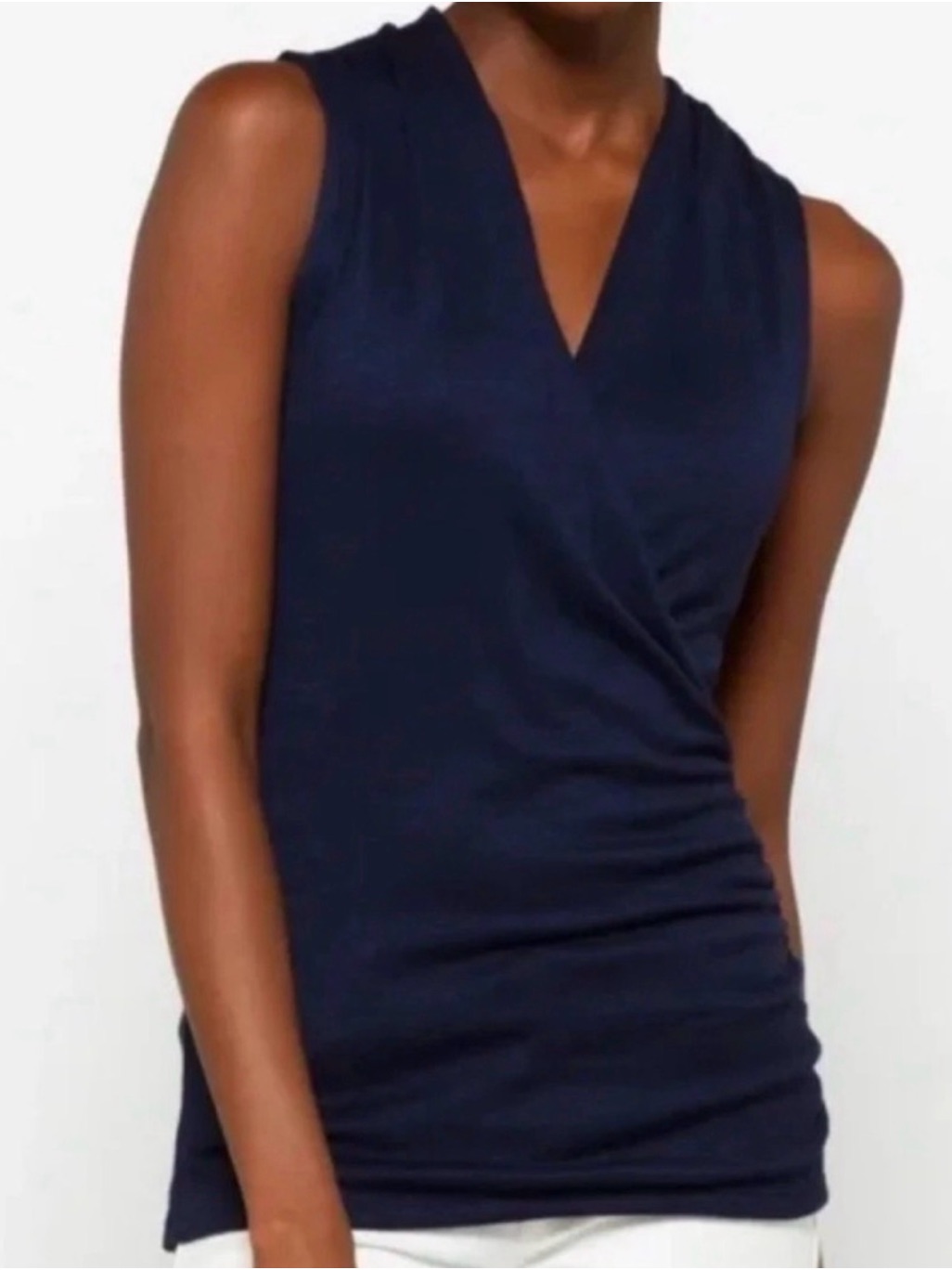 41 Hawthorn Navy Draped Surplice Sleeveless Knit Benni Wrap Top 2x